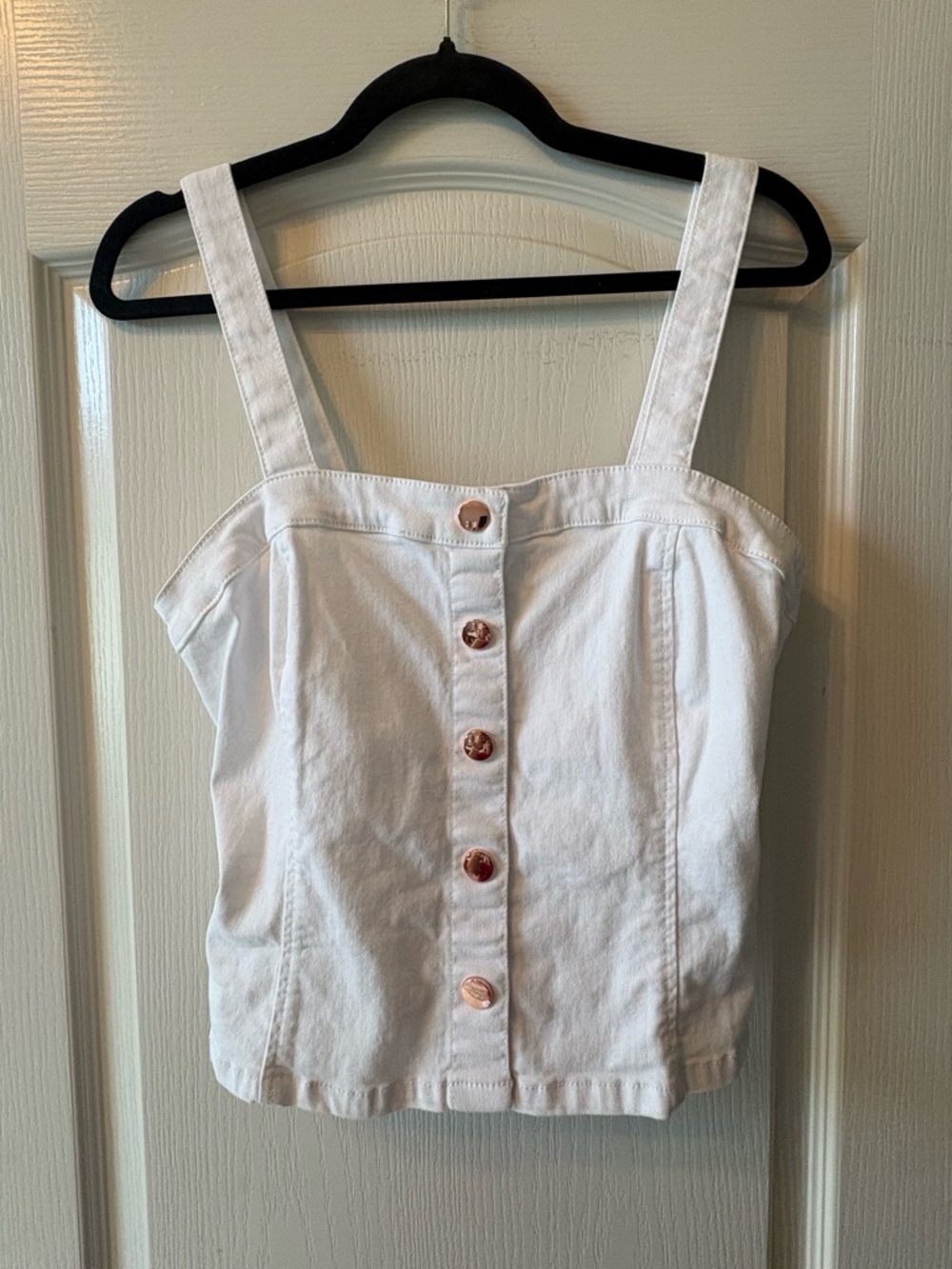 Guess White Button-Front Denim Crop Top Adjustable Back Never Worn